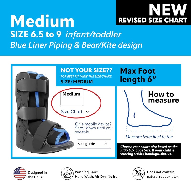 Braceapedia Pediatric Buddy Boot, Kids Medical Grade Left/Right Foot & Ankle Support Brace, Sprain & Injury Recovery Walker Boots, Kids Ankle Brace for Sports and Recovery, Medium Blue Liner, Black - Image 2